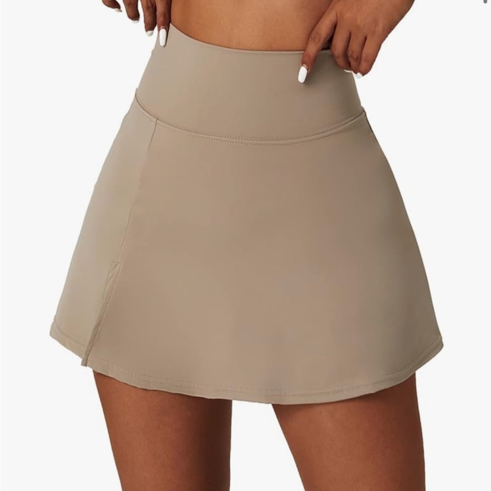 Tan High Waisted Tennis or Golf Skirt with Built in Shorts - Picture 2 of 7